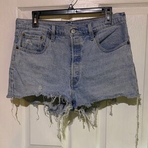 Levi's Light Blue Frayed Jean Shorts